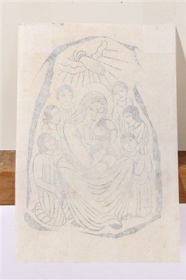 Lot 1122 - Eric Gill (1882-1940) wood engraving, Madonna and Child with children, indistinctly signed with initials, numbered 35/c(?), appears to be a variant on P341 which is described as second state, 1925,...