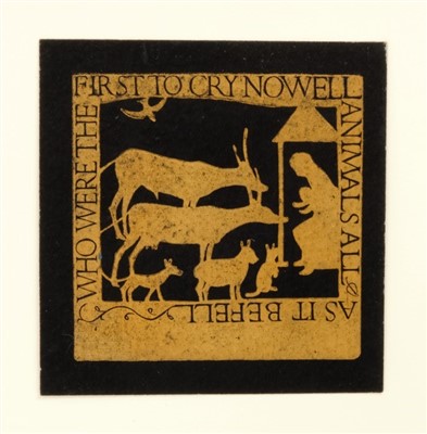 Lot 1123 - Eric Gill (1882-1940) wood engraving, Animals All, 1916 (P50) from ‘Philosophy of Art’, printed in gilt ink, 5.4 x 5.4cm