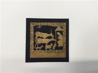 Lot 1123 - Eric Gill (1882-1940) wood engraving, Animals All, 1916 (P50) from ‘Philosophy of Art’, printed in gilt ink, 5.4 x 5.4cm