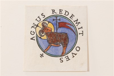 Lot 1539 - Eric Gill (1882-1940) wood engraving with hand-colouring, Paschal lamb, 1917 (Skelton P92),  approximately 5 x 5cm