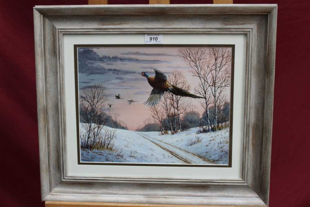 Lot 910 - Mark Chester contemporary acrylic - Pheasants in flight