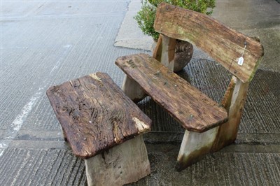 Lot 1569 - Rustic elm bench and en-suite table, 106cm wide