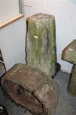 Lot 1576 - Hemispherical carved stone bird bath raised on flared square-section stand, 65cm wide x 50cm deep x 100cm high