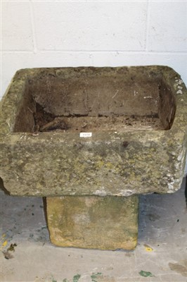 Lot 1578 - Carved granite sink, rectangular form, raised on square plinth, approximately 68cm wide