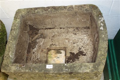 Lot 1578 - Carved granite sink, rectangular form, raised on square plinth, approximately 68cm wide