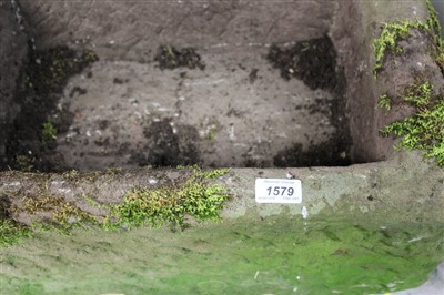 Lot 1578 - Carved granite sink, rectangular form, raised on square plinth, approximately 68cm wide