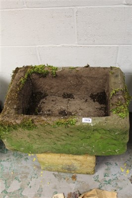 Lot 1579 - Carved granite sink, rectangular form, raised on square plinth, approximately 60cm wide