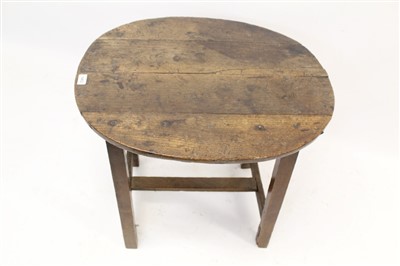 Lot 1462 - 18th century Welsh oak side table, the oval plank top on square supports and H-shape stretcher, 67cm wide x 54cm deep x 62cm high