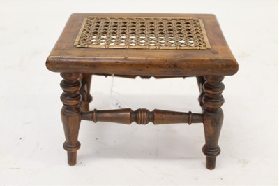 Lot 1466 - Rare 19th century yew-wood child’s stool with caned seat on ring-turned supports, 22cm wide