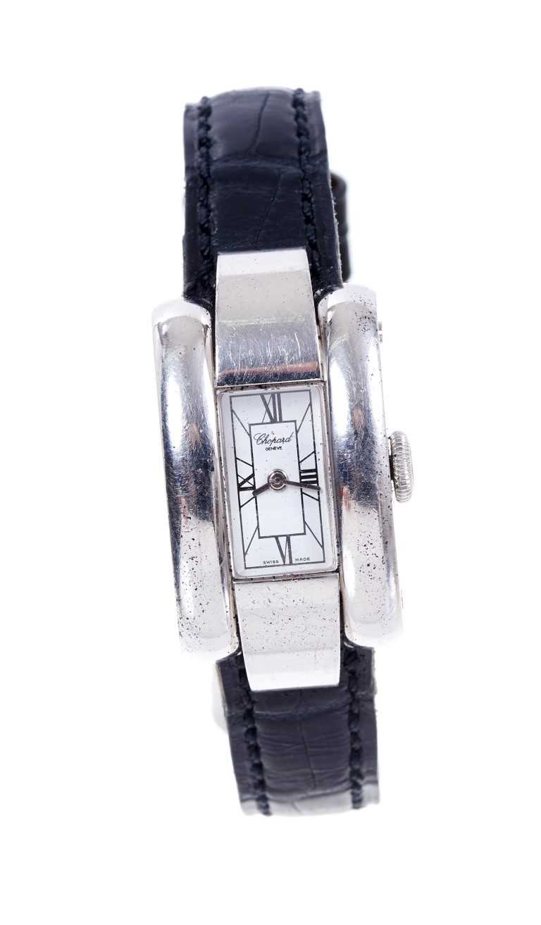 Lot 756 - Ladies’ Chopard 18ct white gold wristwatch with tank-shape case