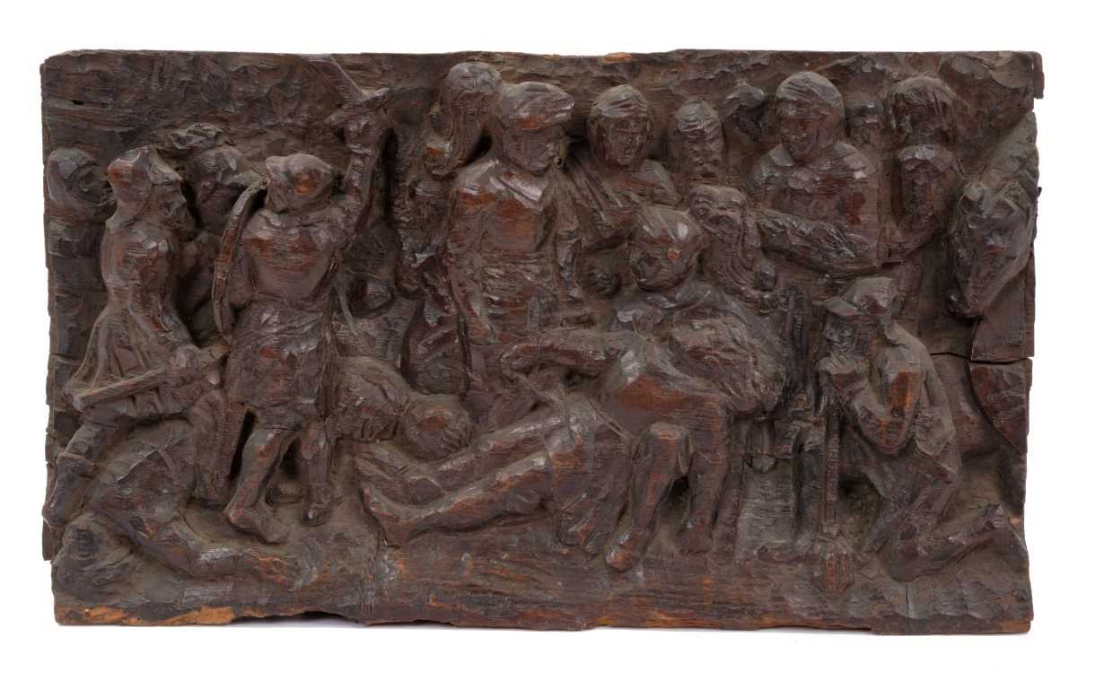 Lot 833 - Early carved oak panel