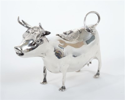 Lot 394 - 19th century Continental silver (930) cow creamer of conventional form