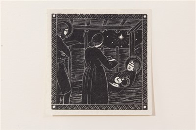 Lot 1132 - Eric Gill (1882-1940) wood engraving, Nativity with Midwife, St Joseph Standing, 1913, (Skelton P14), 5.2 x 5.4cm