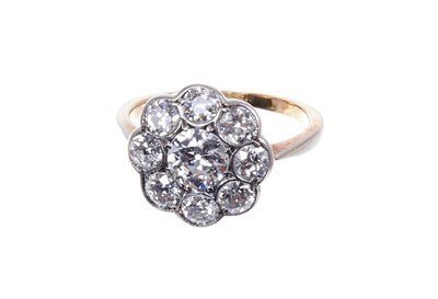 Lot 647 - Diamond cluster ring with a flower-head cluster of old cut diamonds