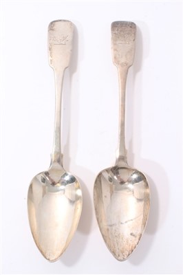 Lot 353 - Pair early 19th century Irish silver fiddle pattern tablespoons, Dublin 1828/30