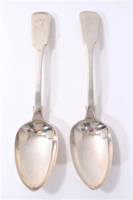 Lot 351 - Pair George IV silver fiddle pattern serving spoons, London 1826, maker W.T.