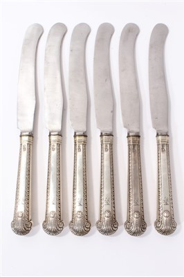 Lot 355 - Very rare set of six George III silver-handled knives, Sheffield 1773, maker Robert Trickett