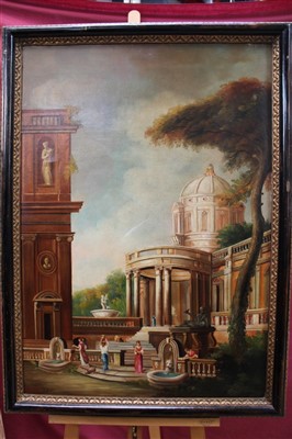 Lot 1282 - 18th century-style Continental School oil on canvas - A Classical Capriccio, indistincly signed, framed, 100cm x 70cm