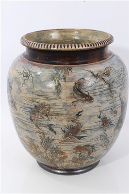 Lot 306 - Late Victorian Martin Brothers salt glazed stoneware baluster marine vase, 30cm high