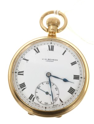 Lot 745 - 9ct gold open face pocket watch with keyless movement, by J. W. Benson