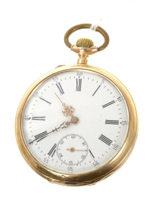 Lot 744 - Late 19th century 14ct gold open face pocket watch