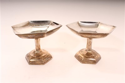 Lot 389 - Pair of 1920s silver pedestal dishes of hexagonal form, Sheffield 1921