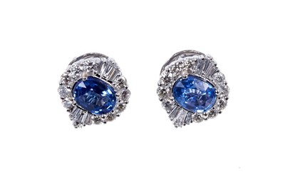 Lot 613 - Sapphire and diamond earrings