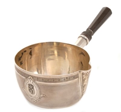 Lot 127 - Late 19th century French silver brandy saucepan of large proportions