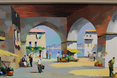 Lot 1101 - *Cecil Rochfort D’Oyly John (1906-1993) oil on canvas - A Southern France Town, signed, framed, 36cm x 71cm