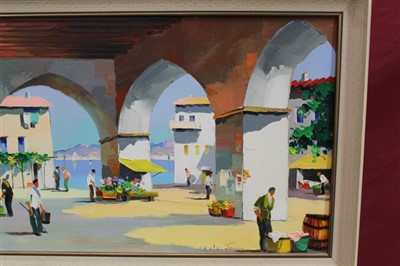 Lot 1101 - *Cecil Rochfort D’Oyly John (1906-1993) oil on canvas - A Southern France Town, signed, framed, 36cm x 71cm