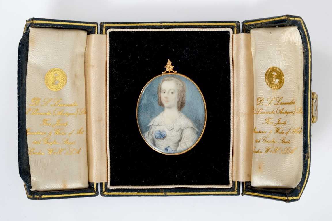 Lot 958 - Mid 18th century portrait miniature by Charles Dixon, signed with initials and dated 1749