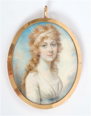 Lot 959 - Late 18th century portrait miniature in original oval red leather case