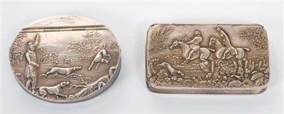 Lot 432 - Two Georgian style silver snuff boxes with hunting scenes