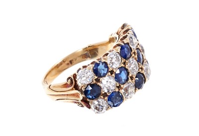 Lot 625 - Late Victorian diamond and sapphire triple row ring