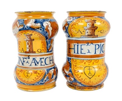 Lot 237 - Pair of 18th century Italian drug jars