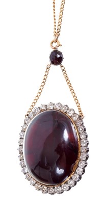 Lot 600 - 19th century diamond and cabochon garnet pendant