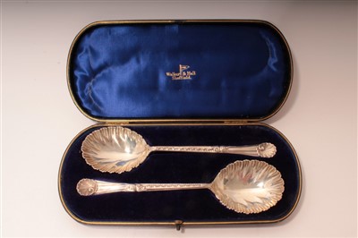 Lot 461 - Pair of George V silver serving spoons in fitted case - Sheffield 1913