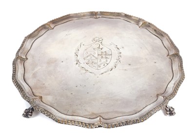 Lot 458 - 19th century Old Sheffield Plate salver with engraved armorial