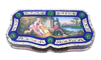 Lot 887 - 19th century Continental silver and enamel shaped box