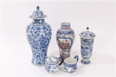 Lot 217 - 18th c. Chinese blue and white vase and cover, 30cm, fluted beaker vase and other blue and white