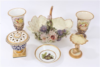 Lot 228 - Pr. Minton vases, Worcester pot pourri urn, Vienna-style dish, Worcester pin dish, Sitzendorf basket