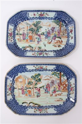 Lot 222 - Pair 18th century Chinese export dishes of octagonal form, with mandarin palette decoration
