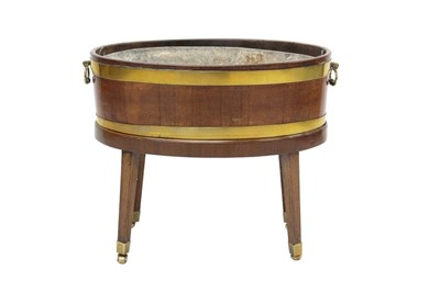 Lot 1542 - Georgian mahogany brass bound planter, on stand