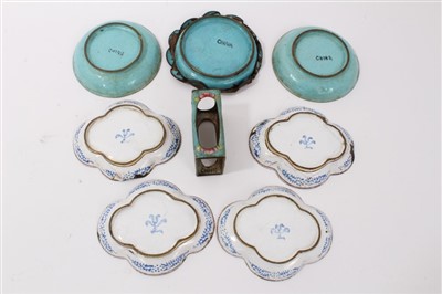 Lot 164 - Four 19th century Canton enamel dishes, three others and similar matchbox cover