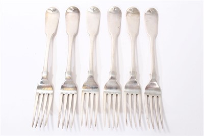 Lot 225 - Set of six George IV silver fiddle pattern dinner forks