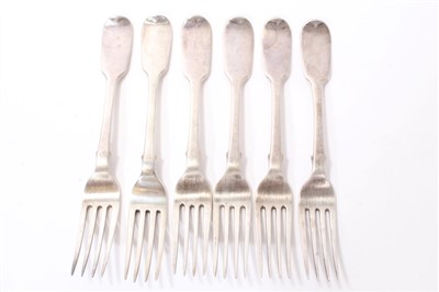 Lot 226 - Six Victorian silver fiddle pattern dessert forks