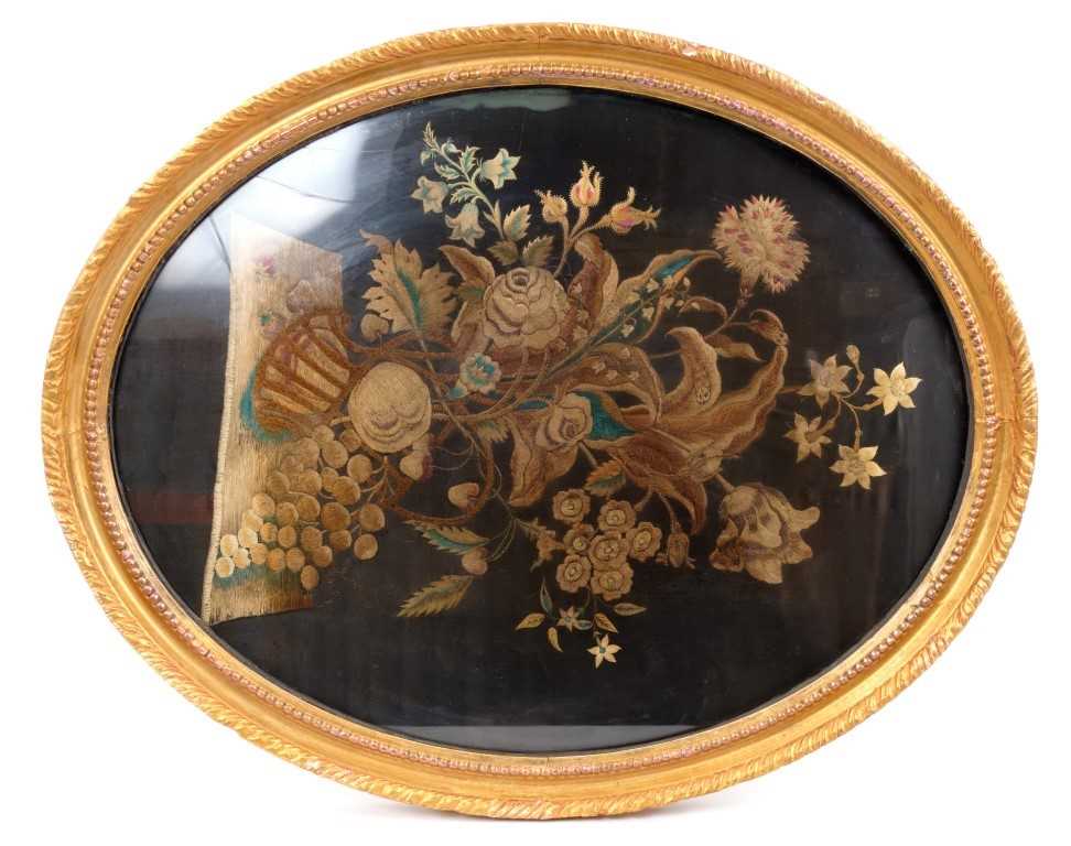 Lot 880 - Georgian silk embroidery in frame