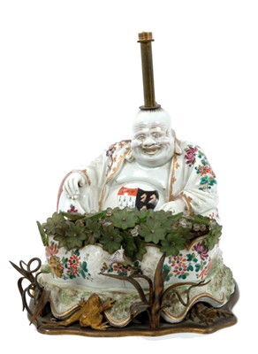 Lot 988 - 19th Century Sampson porcelain Buddha figure, mounted as a lamp