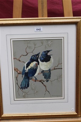 Lot 1042 - Ralston Gudgeon (1910-1984) watercolour - Baby Magpies, signed, in glazed gilt frame