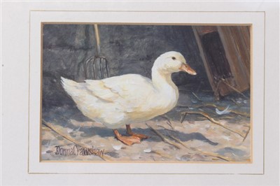 Lot 67 - *Donna Crawshaw (b.1960) pair of oils on canvas board - a duck and a cockerel, signed, in glazed gilt frames